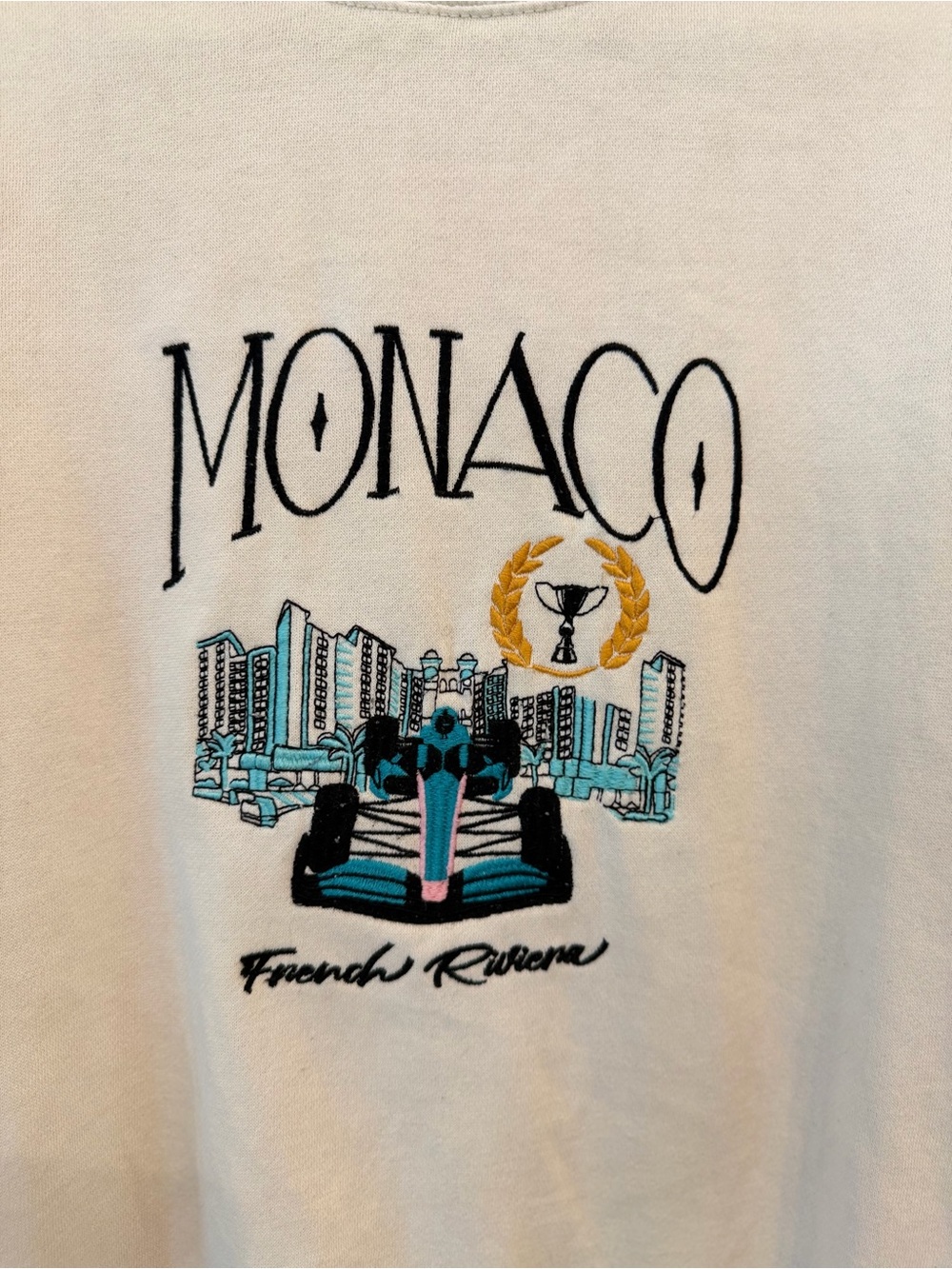 PacSun White Monaco Graphic Crewneck with Teal and Black Accents